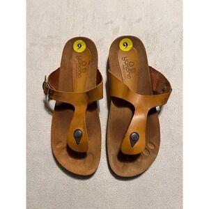 Yokono Spain Womens Tan Leather Thong Sandals Buckle Cork Bio Footbed Size 9